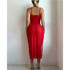 Contrast Lace V-Neck Spaghetti Strap Sheer Mesh Babydoll Sexy Lace-up Slit Lingerie Dress