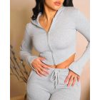 Zipper Design Crop Hooded Sweatshirt Coat