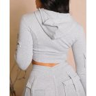 Zipper Design Crop Hooded Sweatshirt Coat