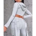 Zipper Design Crop Hooded Sweatshirt Coat