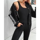 Striped Tape Patch Snap Button Baseball Jacket