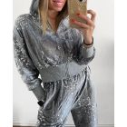 Velvet Sparkly Contrast Sequin Jacket Zip Up Hooded Coat Outwear