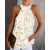 Butterfly Print Contrast Sequin Mock Neck Sleeveless Tank Casual Top