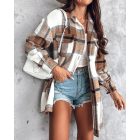Plaid Pattern Casual Shacket Jacket Button Down Long Sleeve Shirt Fall Clothes Outfits