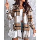 Plaid Pattern Casual Shacket Jacket Button Down Long Sleeve Shirt Fall Clothes Outfits