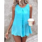 Slit Hollow Out Round Neck Fake Two Piece Tank Top