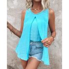 Slit Hollow Out Round Neck Fake Two Piece Tank Top