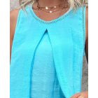 Slit Hollow Out Round Neck Fake Two Piece Tank Top