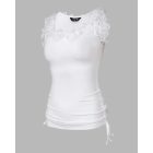 Lace Trim Side Drawstring Ribbed Tank Top Casual Slim Fit Sleeveless Top