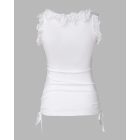 Lace Trim Side Drawstring Ribbed Tank Top Casual Slim Fit Sleeveless Top