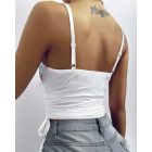 Floral Embroidery Plunge Bowknot Decor Drawstring Ruched Spaghetti Strap Tank Romantic Top