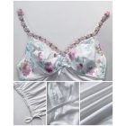 Floral Embroidery Plunge Bowknot Decor Drawstring Ruched Spaghetti Strap Tank Romantic Top