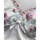 Floral Embroidery Plunge Bowknot Decor Drawstring Ruched Spaghetti Strap Tank Romantic Top