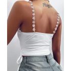 Floral Strap Lace Trim Drawstring Cami Top