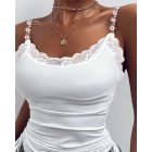 Floral Strap Lace Trim Drawstring Cami Top
