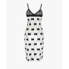 Velet Contrast Lace V-Neck Bowknot Spaghetti Strap Nightgown Lingerie Sexy Slit Sleep Dress