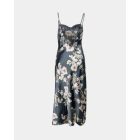 Floral Print Cowl Neck Spaghetti Strap Satin Nightgown Lingerie Sexy Backless Slit Sleep Dress