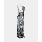 Floral Print Cowl Neck Spaghetti Strap Satin Nightgown Lingerie Sexy Backless Slit Sleep Dress