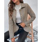 Striped Button Front Ruffle Hem Slim Fit Blazer Coat