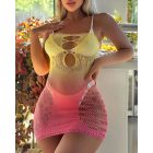 Ombre Off the Shoulder Long Sleeve Babydoll Sexy Hollow-out Slim Fit Bodycon Lingerie