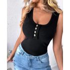 Button Down Scoop Neck Summer Casual Basics Tank Top