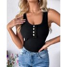 Button Down Scoop Neck Summer Casual Basics Tank Top