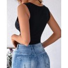 Button Down Scoop Neck Summer Casual Basics Tank Top