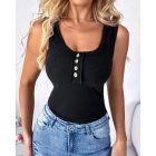 Button Down Scoop Neck Summer Casual Basics Tank Top