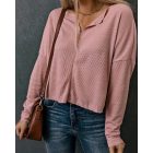 Long Sleeve Notch Neck Knit Top