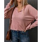 Long Sleeve Notch Neck Knit Top