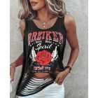 Floral Letter Print Ladder Cutout Tank Top