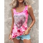 Tie Dye Print Heart letter Rhinestone Tank Top