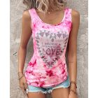 Tie Dye Print Heart letter Rhinestone Tank Top