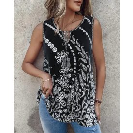 Tribal Print Knotted Tank Top