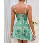 Graphic Print Lace Patch Bowknot Decor Sleep Dress
