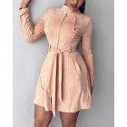 Zipper Front Pocket Design Belted Dress