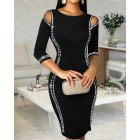 Contrast Sequin V-Neck Bodycon Dress Sexy Slim Fit Mini Dress
