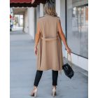 Sleeveless Trench Coats Rhinestone Decor Lapel Casual Long Trendy Double Breasted Coat with Pockets