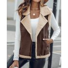 Pu Notched Collar Sleeveless Jacket Front Pocket Chain Fall and Winter Coat