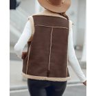 Pu Notched Collar Sleeveless Jacket Front Pocket Chain Fall and Winter Coat