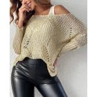 2 Piece Hollow-out Pullover Top Inner Tank Open-Knit Sweater Blouse Set