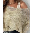 2 Piece Hollow-out Pullover Top Inner Tank Open-Knit Sweater Blouse Set