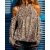 Leopard Pattern Contrast Sequin Cold Shoulder Top Long Sleeve Casual T-shirt