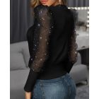 Glitter Puff Sleeve Sheer Mesh Top