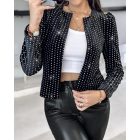 Holographic Metallic Silver Striped Open Front Long Sleeve Coat