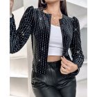 Holographic Metallic Silver Striped Open Front Long Sleeve Coat