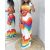 Rainbow Stripe Print Hollow Out Maxi Dress