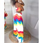 Rainbow Stripe Print Hollow Out Maxi Dress