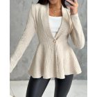 Shawl Collar Cable Textured Single Breasted Ruffle Hem Coat