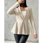 Shawl Collar Cable Textured Single Breasted Ruffle Hem Coat